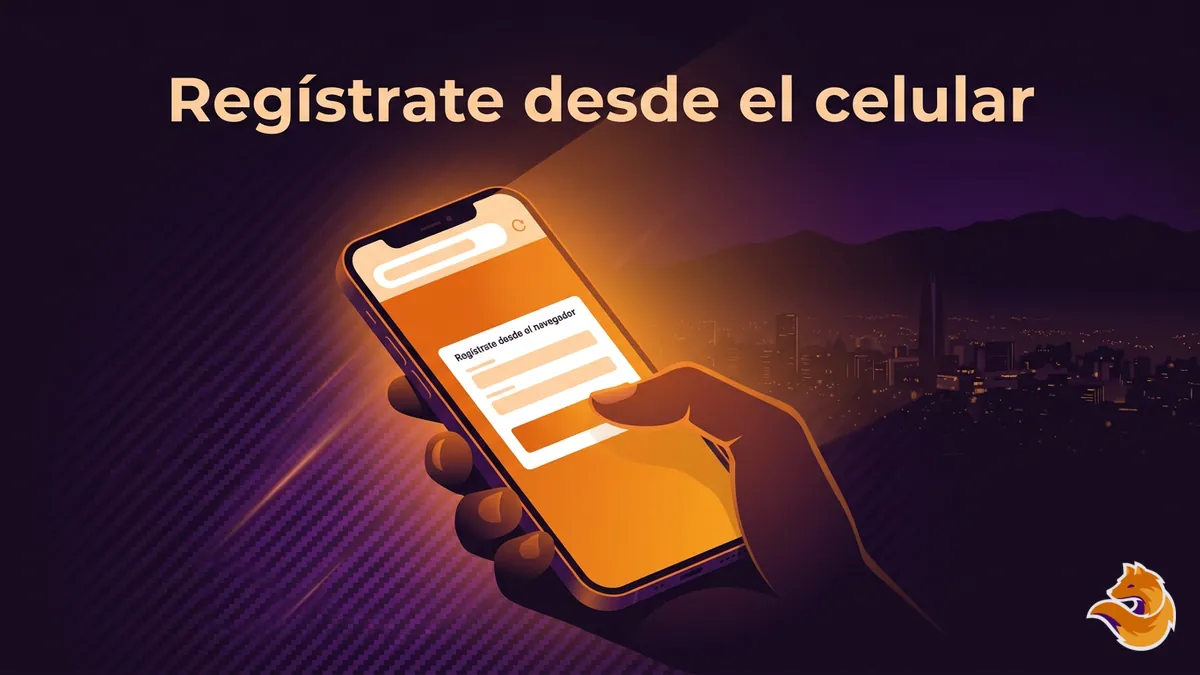 Registro desde el navegador del celular en LatamWin Chile con skyline de Santiago de fondo