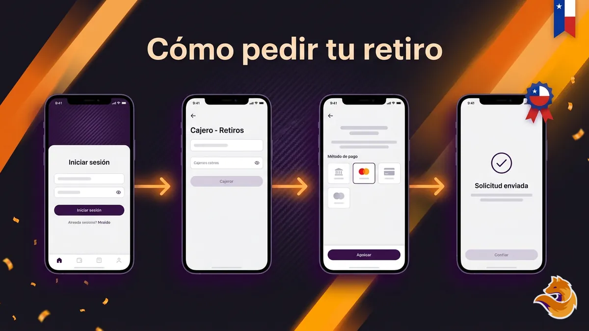 Secuencia de pantallas mostrando los pasos para pedir un retiro en LatamWin Chile